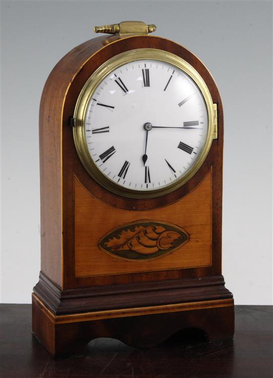 A Regency inlaid mahogany mantel timepiece 10in.